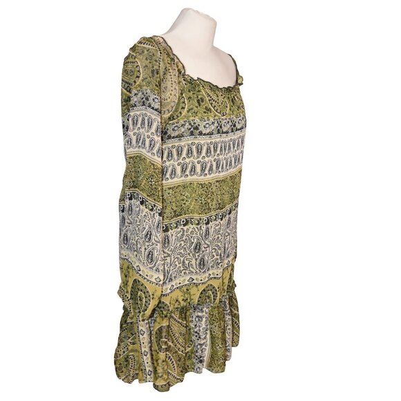 Wet Seal Y2K Paisley Chiffon Flutter Hem Pea Green Dress Goblincore Medium - Picture 2 of 4